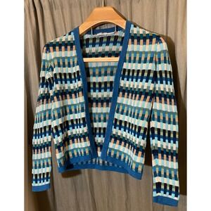Talbots Petite Geometric Stripe Open Front Cardigan Sweater Womens SP Blue Multi
